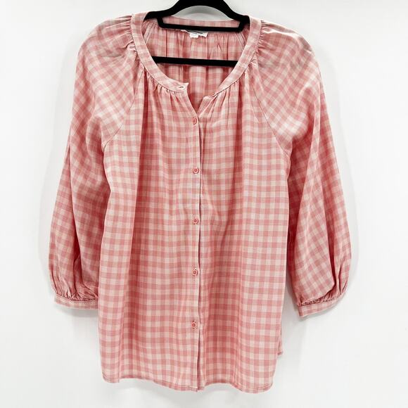 beachlunchlounge Tops - BeachLunchLounge Pink 3/4 Sleeve Gingham Blouse Small